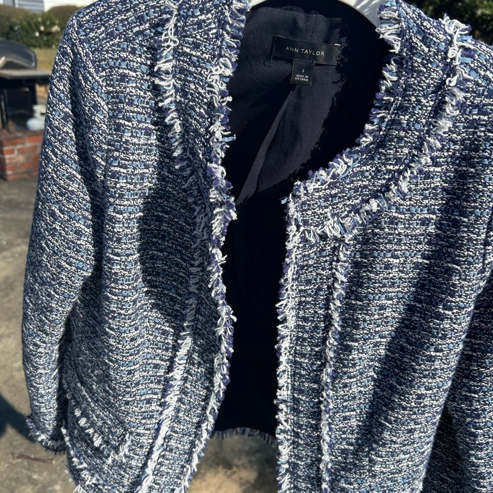 Ann Taylor Blue Textured Blazer Like new and seldomly;  excellent condition!!